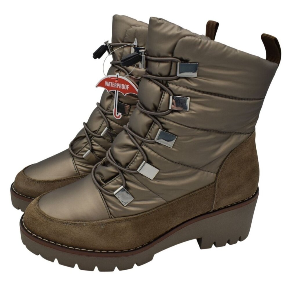 Blondo Womens Size 7.5 Daylor Taupe Nylon Waterproof‎ Winter Lugged Boots Shoes